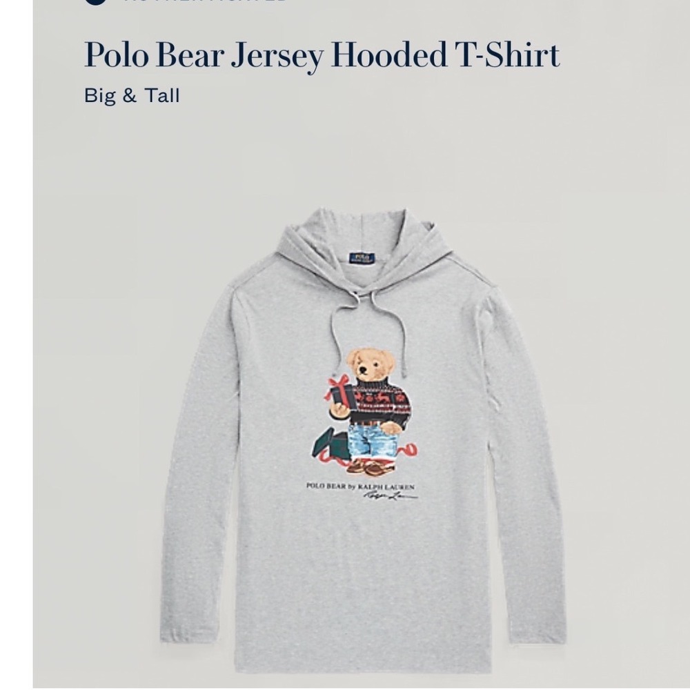 Polo Ralph Lauren Polo Bear Jersey Hooded T-Shirt Heather Medium Tall Christmas